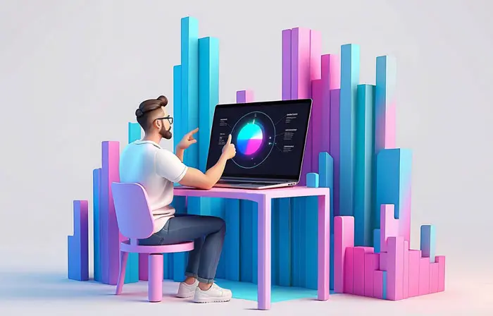 Workspace with a Computer in the Home Office 3D Design Illustration